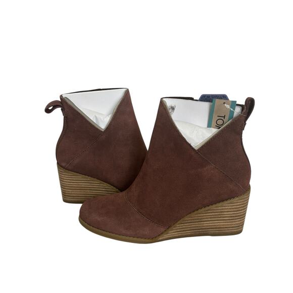 TOMS Women's Sutton Suede Wedge Boots Chestnut Size 7 NEW - Picture 9 of 11